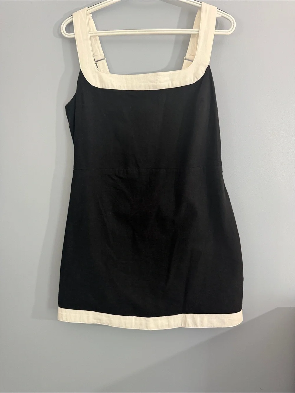 Abercrombie & Fitch Black/White Linen Wide Strap Mini Dress SZ L - Picture 6 of 10
